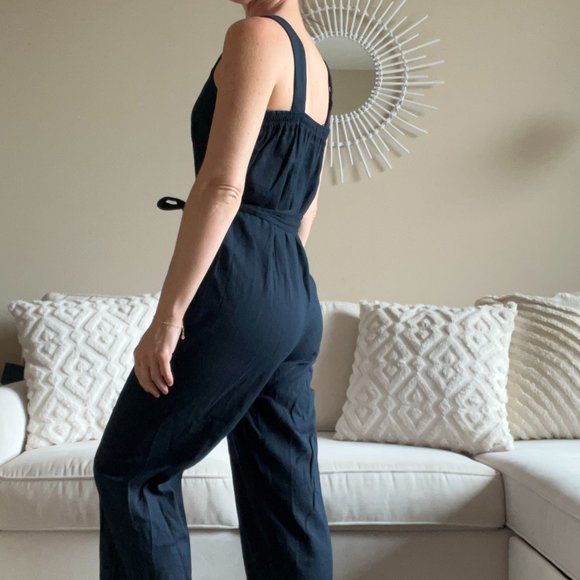 NEW INC Linen Jumpsuit in Navy Blue - Picture 4 of 11